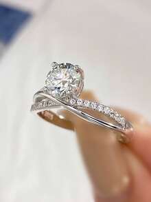 1 pieza 1ct Anillo de Moissanita de cuatro garras estilo río estelar, anillo de compromiso, anillo de promesa, anillo de aniversario exquisito y radiante de plata esterlina S925, regalo de joyería delicada para damas, regalo de Navidad - Plateado - Ver 2