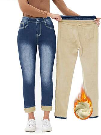 Women's Winter Warm Thick Thermal Lined Skinny Ankle Length Jeans
