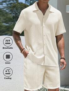 Men 2pcs Set Fashion Embroidered Brand Streetwear Loose Short Sleeve Shirt And Casual Pants, Matching Couple Outfit Suitable For Husband/Boyfriend, Beach Vacation, Cozy Outfits