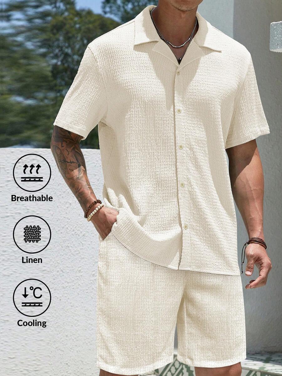 Men 2pcs Set Fashion Embroidered Brand Streetwear Loose Short Sleeve Shirt And Casual Pants, Matching Couple Outfit Suitable For Husband/Boyfriend, Beach Vacation, Cozy Outfits