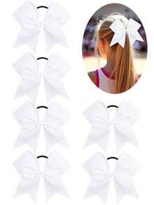 6pcs Cheer Bow Hair Tie For Girls, Girls Ponytail Holders Elastic Band Cheerleaders Hair Bows Competition Sports Elastic Hair Ties Accessories - White - View 6