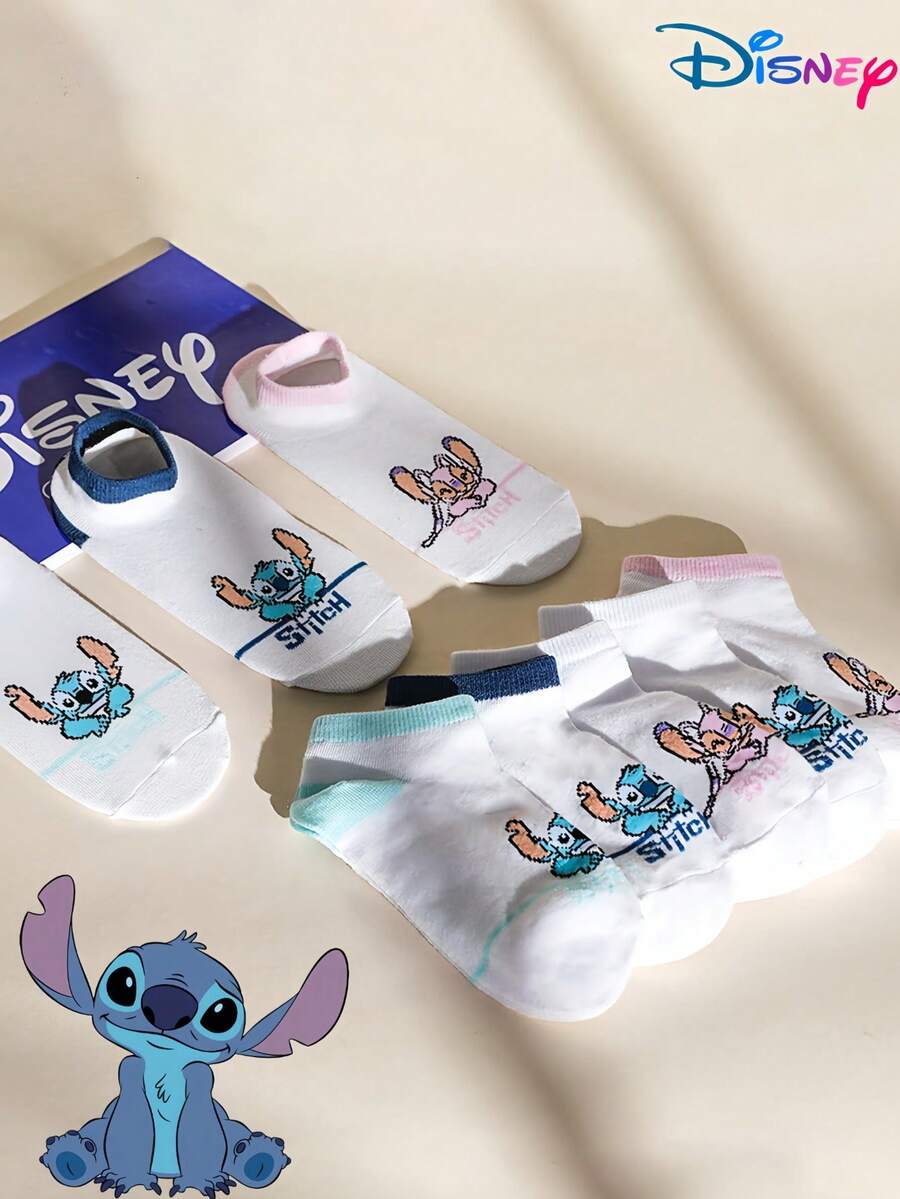 Disney 1/5/10 Pairs Stitch Cute Cartoon Character Socks, Fashion Casual Comfortable Breathable Odor-Resistant Moisture-Wicking Student Socks With Graphic Design, Versatile Low-Cut Socks Suitable For Daily Wear, Back To School And Holiday Gifts, Christmas New Socks