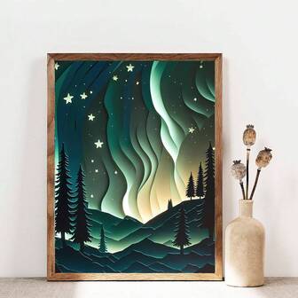 1pc Unframed Canvas Poster, Modern Art, Northern Lights Poster, Ideal Gift For Bedroom Living Room Corridor, Wall Art, Wall Decor, Winter Decor, Room Decoration No Frame 50x70cm/19.68x27.55inch