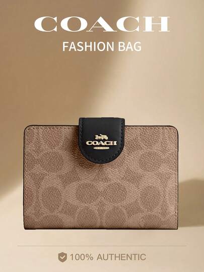Coach Medium Corner Zip Wallet Leather Bifold Card Holder Wallet Clutch Bag Compact Ladies Purse In Signature Canvas,Snap Closure
