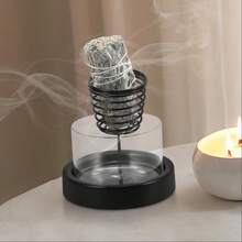 1pc Incense Holder With Thick Metal Base & Clear Glass Bowl - Stable, Shake-Free Design For Yoga Rooms, Home Decor, And Meditation Spaces Incense Holder - Multicolor - View 6