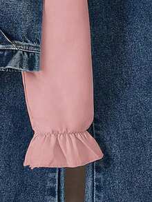 3pcs/Set Girls Solid Color Long Sleeve Shirt + Fashionable Denim Suspender Vest + Fashionable Studded Denim Pants - Pink - View 6