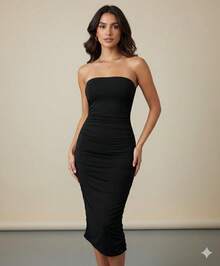 Spring And Summer Dress With Draped Sides - màu đen - Xem 2