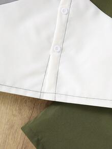 2pcs/Set Young Boys Colorblock Letter Print Button-Down Short Sleeve Shirt And Solid Simple Comfortable Shorts, Summer - Olive Green - View 5