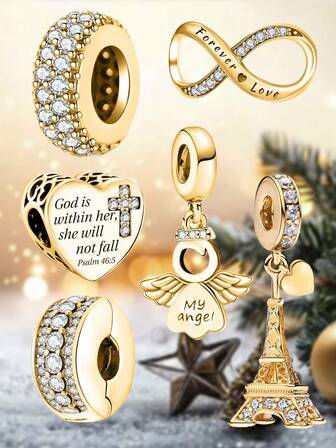 1 件时尚 925 纯银爱心天使系列串珠适合女士手链手镯 DIY 珠宝制作和日常服装搭配珠宝装饰适合女孩