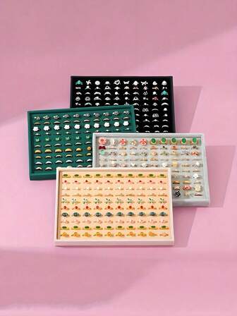 1 pieza Bandeja de almacenamiento de anillos de 100 ranuras, bandeja de exhibición de joyas de escritorio, caja de joyas a prueba de polvo, estante de exhibición de joyas de gran capacidad, bandeja de almacenamiento y exhibición de joyas, bandeja de exhibición de joyas multifuncional para anillos, collares, pulseras, caja de almacenamiento, regalo esencial para mujeres, artículos esenciales para volver a la escuela