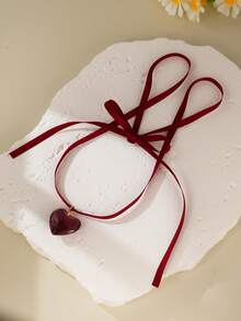 Collar con colgante de corazón de cinta roja romántica, gargantilla ajustable con lazo, joyería delicada de San Valentín como regalo para mujeres