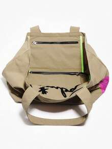 Túi mua sắm cỡ lớn thời trang mới, kiểu dáng giản dị, họa tiết chữ cái, túi đeo vai đi biển, túi đi biển, ba lô du lịch, ví nữ thường ngày, thích hợp cho đi làm, mua sắm, tụ họp, đi học, du lịch và các dịp nghỉ lễ. - Màu Khaki - Xem 4