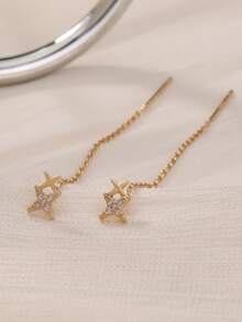 Nooxian 1对女士耳环，金色简约星爆铜质微镶嵌立方氧化锆奢华流苏耳环，耳钉首饰礼品 - 金黃色 - 查看 3