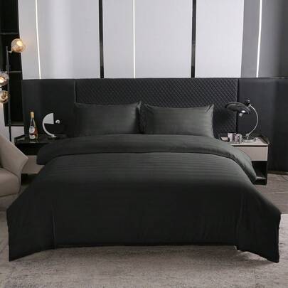 3pcs Bedding Set, Satin Striped Design Elegant, Solid Color 110g High Density, 100% Microfiber Soft & Comfortable, Suitable For Bedroom, Dorm, Hotel, Machine Washable, Includes (Duvet Cover*1, Pillowcase*2), Excludes (Comforter, Pillow)