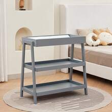 Cambiador portátil para bebés, con cambiador de pañales y almohadilla para cambiar pañales. Incluye dos estantes de almacenamiento para recién nacidos y bebés. - Gris - Ver 7