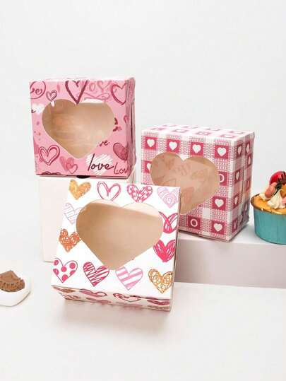 Caixa de pão em formato de coração com janela, conjunto de 5 ou 10 unidades, ideal para bolos, doces, chocolates, biscoitos, festas, aniversários, casamentos, Dia dos Namorados, feriados e outras ocasiões. Também perfeita para embalar presentes e tortas.