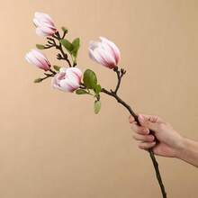 1束65厘米人造水仙木兰花，适用于花瓶、家居客厅、婚礼餐桌装饰、中心摆件，浪漫主题，仿真植物，秋季装饰，房间、书桌、花园装饰，房间装饰用品 - 彩色 - 查看 11