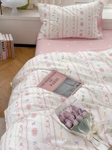 3 件套 100% 纯棉复古花卉羽绒被套，四季透气，2 个枕套 + 1 个羽绒被套（无床单）