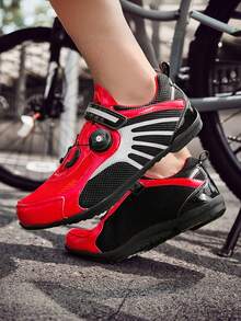 AoPlus Unisex Athletic Cycling Shoes,Mesh Knit Design,Royal Red With White Pattern,Geometric Rubber Sole - Red - View 4