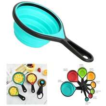Collapsible Measuring Cups And Spoons Set, 8 Pieces, Silicone, Adjustable Kitchen, Camping - Multicolor - View 1