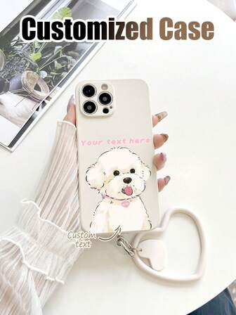 1 pieza Funda de teléfono personalizable de TPU blanco con fondo de perro y 1 pieza Cordón personalizable con forma de corazón, adecuado para regalos de aniversario, Día de San Valentín, cumpleaños, boda, Día de la Madre, Día del Padre