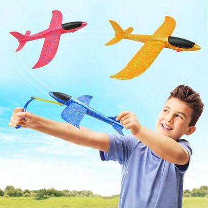 1pc Kids Outdoor Slingshot Foam Glider Airplane Toy, Children Slingshot Launching Plane, Random Color Hook, Suitable For Boys And Girls Outdoor Toy, Outdoor Parent-Child Interaction