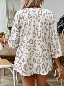 Cárdigan holgado con estampado de leopardo de moda para mujer KeKe Bloomly, versátil para ir al trabajo, citas, fiestas, playa, vacaciones, color caqui - Caqui - Ver 2