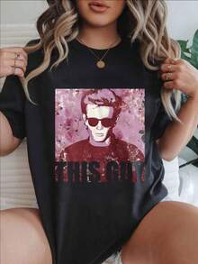 This Guy With Sunglasses And Floral Background Women's Fashionable Print Casual T-Shirt Suitable For All Seasons
-Black - 黑色 - 查看 1