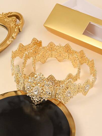 1pc Luxury Teardrop Crystal Embellished Metal Waist Belt For Women, Adjustable Length, Suitable For Middle Eastern Saudi Arabian Wedding Bride, Festival Party, Body Jewelry