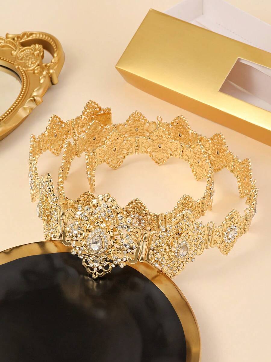 1pc Luxury Teardrop Crystal Embellished Metal Waist Belt For Women, Adjustable Length, Suitable For Middle Eastern Saudi Arabian Wedding Bride, Festival Party, Body Jewelry