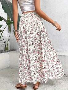 女士高腰长款碎花裙，适合度假、海滩、假日穿着，夏季优雅 - 彩色 - 查看 3