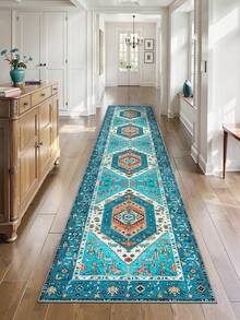 Runner Rug Hallways, 2'6x10' Washable Non Slip Kitchen Runner Rug, Long Boho Vintage Rust Hallway Stair Ultra Soft Print Floor Carpet Bedroom Bathroom Laundry Room, Home Decor - Blue/Multi - View 12