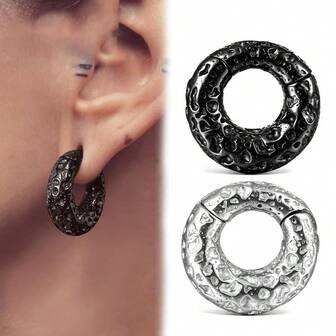 1件 6毫米（2克）复古陨石坑设计耳坠耳垂扩耳器 316L不锈钢穿刺饰品耳环 新款酷炫朋克风男女通用