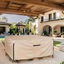 600D Heavy Duty Outdoor Patio Table Cover - With Adjustable Drawstring Closure, Durable Material, All-Season Use, Suitable For Patio, Balcony, Living Room, Khaki, Patio Furniture Cover | Patio Table Cover, Women's Day, Travel Essentials, Wedding Favors, Y2k, Bedroom, Car Accessories Women, Kitchen Decor, Kitchen Decor, Household Items - Khaki - View 7