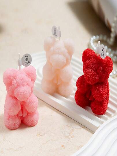 1-Piece Rose Bear Scented Candle, Handmade Creative Bedroom Decoration, Exquisite Ornament, Wedding Companion Handmade Gift, Home Decor, Valentine's Day Gift, Birthday Gift, Christmas Decoration, Christmas Present, Room Decoration, Ideal Gift For A Girl, Romantic Scented Candle, Suitable For Weddings And Parties.