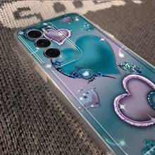 Funda de teléfono de corazón azul púrpura y mariposa para Oppo A3 A3 Pro A3X A5 Pro A16 A17K A18 A38 A40 A55 A57 A57S A58 A60 A76 A77S A78 A79 A80 5G A95 A98 Reno 5 8T 10 11 Pro 12 13F F29 Pro, funda de teléfono de TPU transparente a prueba de golpes de cobertura completa, simple, a la moda, a prueba de golpes, carcasa suave protectora, nuevo patrón creativo. - Colores mixtos - Ver 7