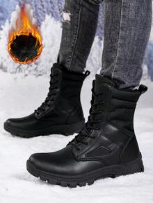 New High-Top Breathable Warm Lining Men's Outdoor Work Boots, Trainning Boots, Suitable For All Seasons, - Black - View 14