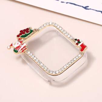 1 Piece Colorful Enamel Rhinestone Christmas Watch Case, Compatible With Apple Watch 40mm/41mm/42mm/44mm/45mm/46mm, Suitable For Men And Women, Featuring Cute Christmas Deer, Christmas House And Santa Claus Patterns, Hollow Case Design Without Film, Ideal Christmas Gift For Apple Watch S11, S10, Ultra, Series 9, 8, 7SE