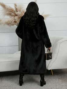 Fluffy Faux Fur Jacket For Women - Black - View 2