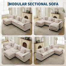 3-Seater Modular Sectional Sofa With 2 Ottomans, Corduroy Deep Seat Couch, Double Layer Cushion, Plush Backrest & Armrest Pillow, Cozy Cloud Couch For Living Room Apartment  146.5" L Modular Sectional Sofa With Ottoman, Corduroy Cloud Couch U-Shaped, Deep Seat Comfy Couch For Living Room, Movable Ottoman & Pillows  112 In U Modular Sectional Sofa, Corduroy Cloud Couch With Movable Ottoman & Throw Pillows, Modern L/U-Shaped Sofa, Comfy Deep Seat Couch For Living Rooms, Offices, Bedroom And Apartment - Màu be-112"-Hình chữ U 3 chỗ ngồi - Xem 2