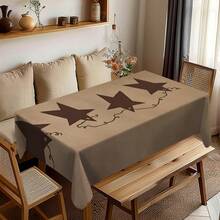 1pc Vintage Brown Star Pattern Tablecloth, Minimalist Industrial Style Dining Table Decor, Durable Polyester Fabric, Easy To Clean, Ideal For Family Gatherings, Restaurants, Living Rooms, Weddings, Outdoor Picnics And Parties, Suitable For Indoor/Outdoor Use - Multicolor - View 4