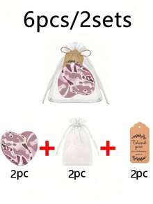 15pcs/Set Wedding Favours Transparent Organza Bags + Heart-Shaped Pink Folding Mirror + Thank You Card Wedding Celebrations, Parties, Birthdays, Christenings, Anniversary Gifts Gift Bag Set - Multicolor - View 8