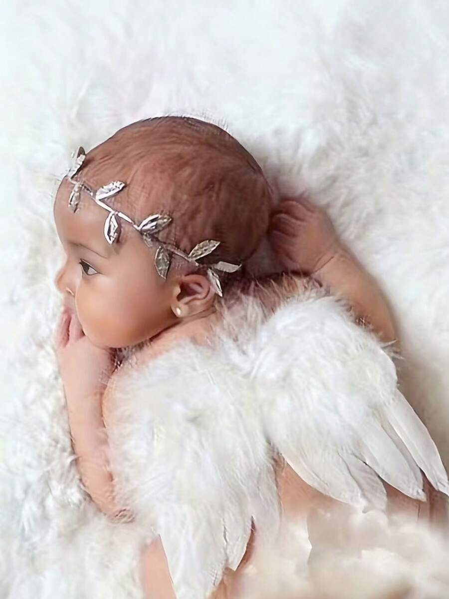 1 套花朵头带和羽毛翅膀新生儿摄影道具婴儿可爱装饰品婴儿洗澡家庭装饰礼物婴儿洗澡复活节礼物适合女孩/男孩的东西 - 白色 - 查看 1