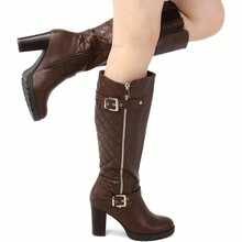 PENNYSUE Women's Knee High Boots, Fashion Chunky Block Heel Warm Winter Boots With Side Zipper For Office And Casual Wear - 棕色浦 - 查看 3
