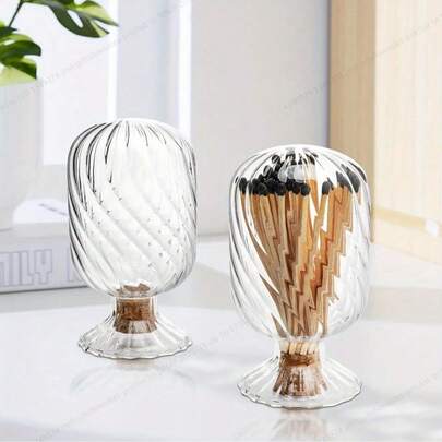Spiral Matchbox/Cigarette Storage (Matches Not Included) Inverted Glass Bell-Shaped Jar With Safety Lock, 4-Inch Clear Jar, Suitable For Fireplace And Bathroom Decor, Cigarette Storage (Matches Not Included).