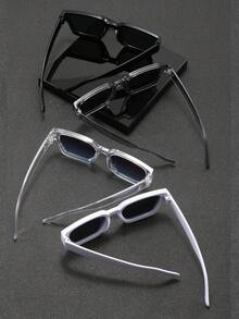 4副男士方形圆形塑料经典现代简约百搭太阳镜，基础休闲风格，适合度假、户外休闲活动、旅行装饰。 - 彩色 - 查看 3