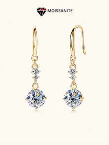 LOVESSOM Một đôi bông tai móc tua rua bằng bạc Sterling 925 gắn đá Moissanite, 1 carat x 2, thời trang, sang trọng tinh tế, thanh lịch, cao cấp và có họa tiết, thích hợp để đeo hàng ngày, dự tiệc và đi dự tiệc. - 1 carat + 1 carat - Xem 2