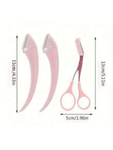 3件套修眉器套装，不锈钢弯头修眉刀，带梳子，适合初学者，任何肤质适用，男女通用脱毛配件，弯头修眉器