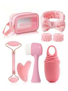 1/3/4/11pcs/Set Facial Beauty Tool Combo Set, Face Cleansing Tools, Head Massage Tools, Scraper, Roller, Cleansing Brush, Ice Pack Mold, Headband, Wristband, Scrunchie, Toiletry Bag, Women Care Tool Kit, Suitable For Students, Moms, Sisters, Gift - Multicolor - View 15