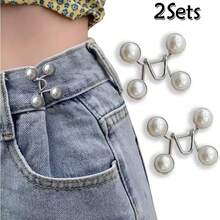 1pc/2pcs/4pcs Seamless Waist Belt Cincher Buckle, Adjustable Jeans And Pants Waist Buckle, Detachable Faux Pearl And Black Metal Snap Clip, No-Sew Jeans Adjuster - Multicolor - View 20